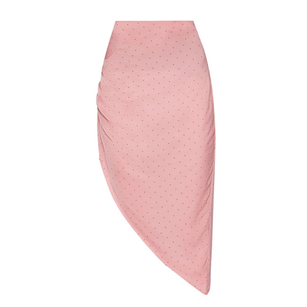 BCBG Ruched Asymmetrical Pink Polka Dot Skirt 4 - Picture 4 of 4